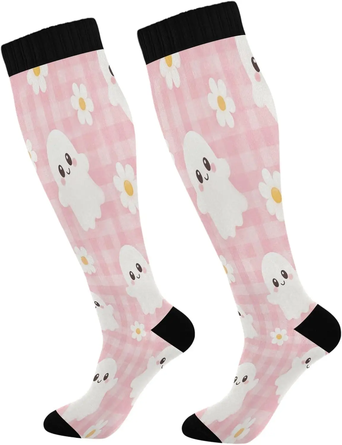 Happy Halloween Compression Socks for Women Men 20-30mmHg Knee High Athletic Stockings, Running Cycling Sport