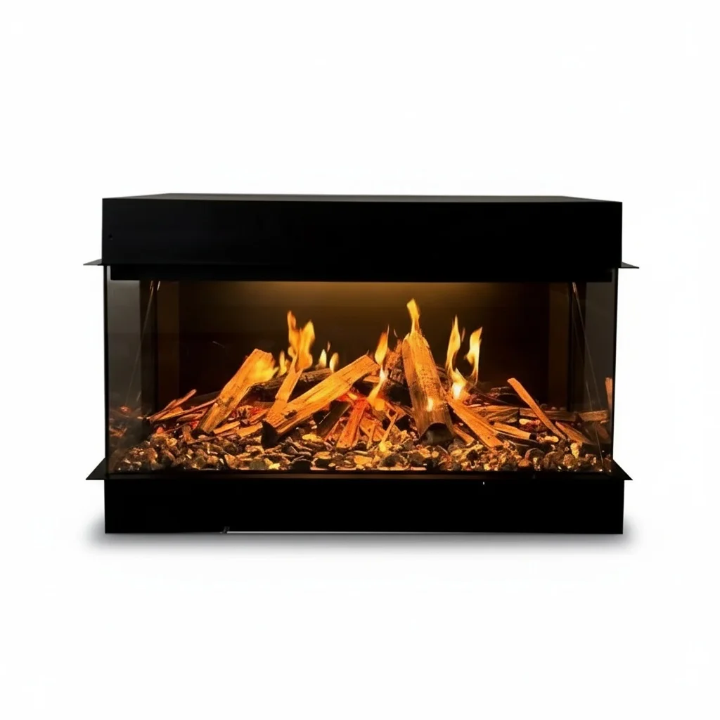 Electric Fireplace Insert, 37 Inch/98.2cm Metal Holographic Fireplace, 1500W LCD Display Fireplace, Built-In Electric Heater