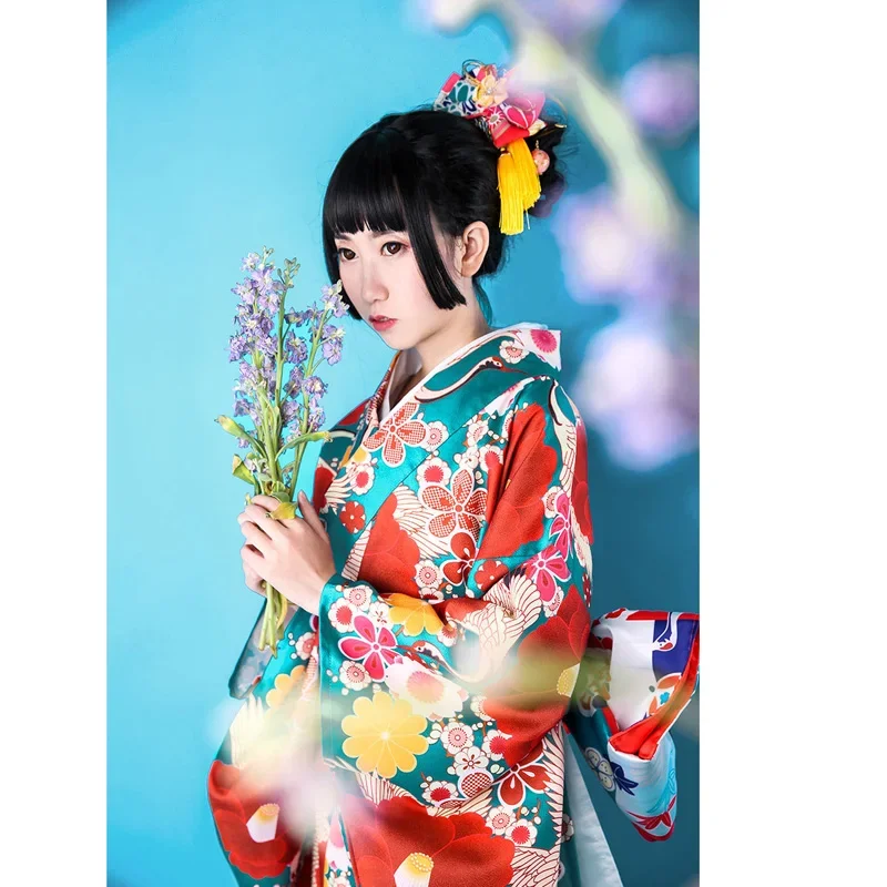 Japanese Floral Printed Furisode Kimonos For Women Fashion Anime Clothes Improved Cosplay Cardigan Bathrobe Novelty Party Dress