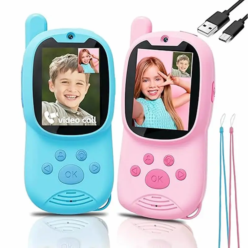 Walkie Talkies Cute 2Pack Rechargeable Children's Video 2-inch High-definition Screen Voice Changer For Kids Gift Boys Girls