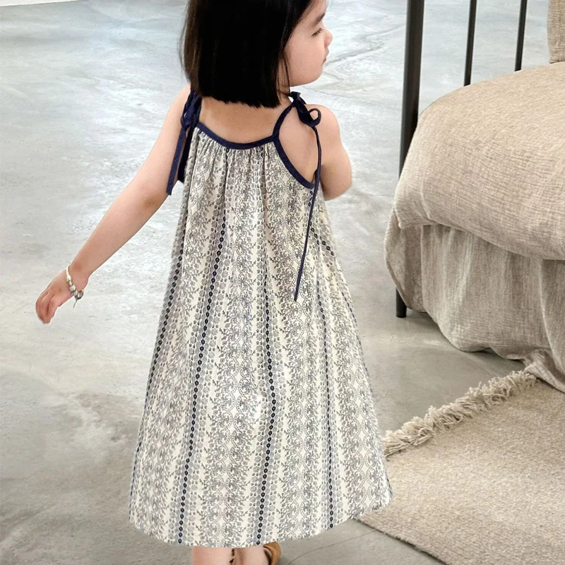 Children Clothing Fashion Kids Dress For Girl Summer Lace Up Cute Fragmented Flower Loose Dress