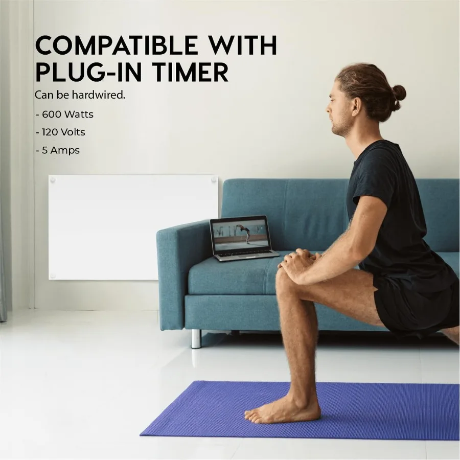 Wall Mount Space Heater Panel with Built-in Thermostat for Efficient Room Heating - 600 Watt Convection Heater Designed for Spa