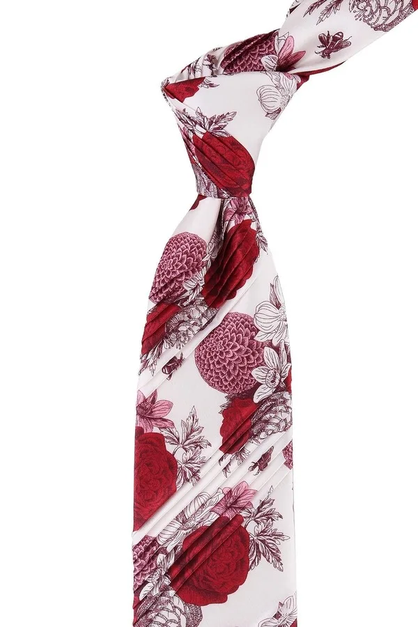Weiß Rot Rose Muster Piliseli Seide Krawatte ES134