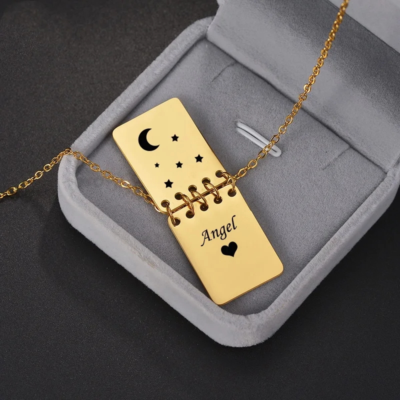 

Lateefah Hot Stainless Steel Notebook Square Nameplate Pendant Necklace Creative Accessories