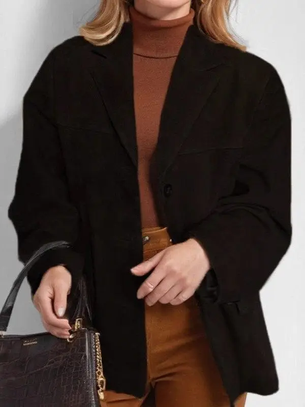 

Женское пальто свободного кроя с длинными рукавами и карманами, утепленное флисом, для повседневной носки