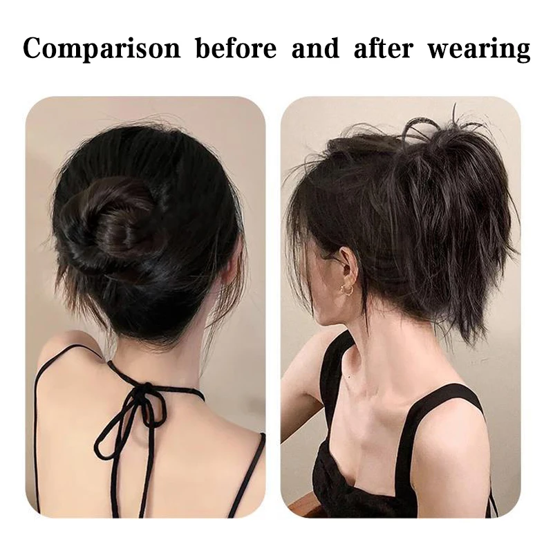 EFLAG Synthetic Hair Bun Bands Bows Chignon For Women Straight Wig Hairpiece  Hair Extension Tied To Ponytail