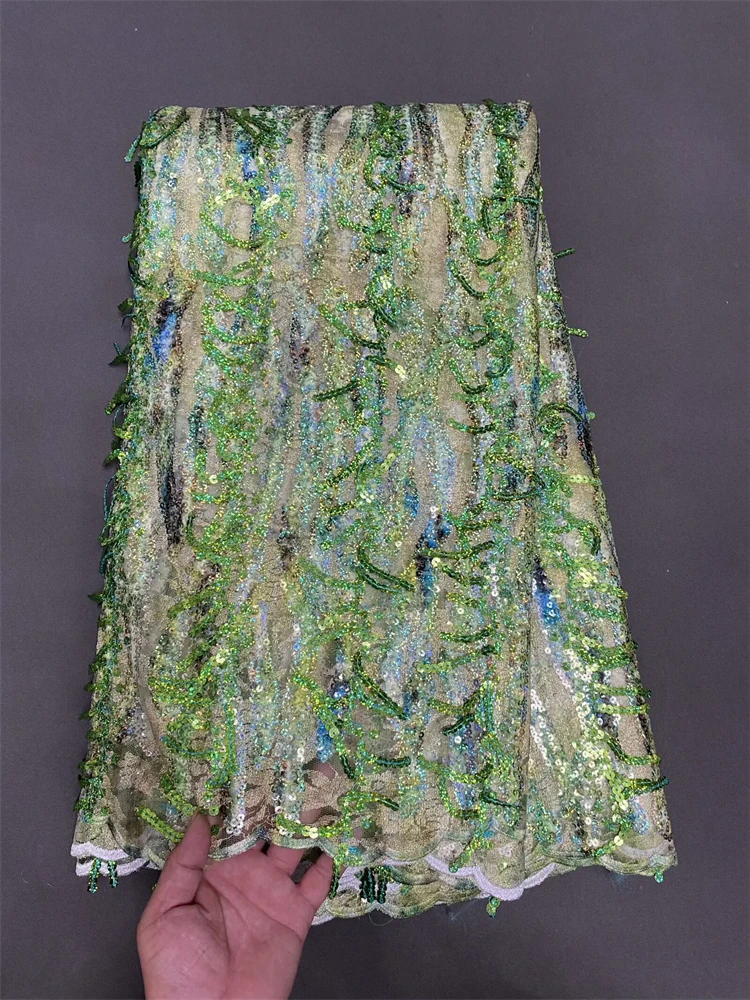 

Новейшая африканская кружевная ткань с блестками, 2026, высокое качество, кружевная сетчатая ткань с вышивкой, 5 ярдов для женщин, свадебное платье