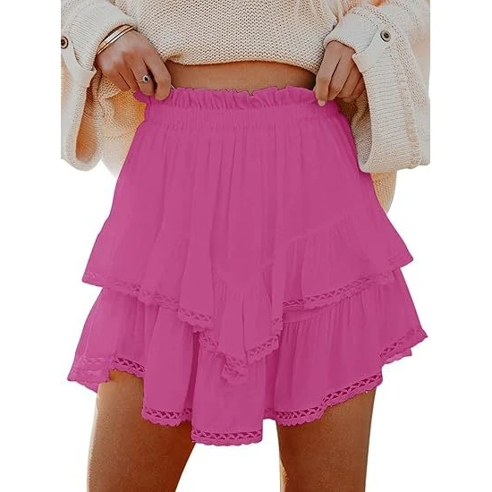 High Waist Layered  Skirt Bohemian Pleated Pure Color Casual Cross-Border A-Line Skirt for Young Women And Teenagers