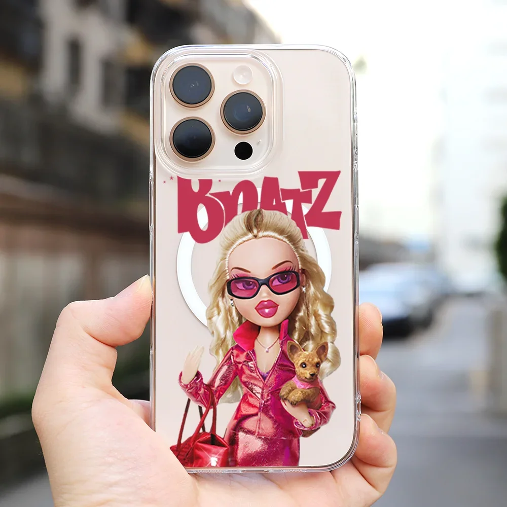 1pc Bratz Doll Phone Case Transparent Magnetic For IPhone 16 14 13 11 12 15 Pro Max X XR XS Plus SE