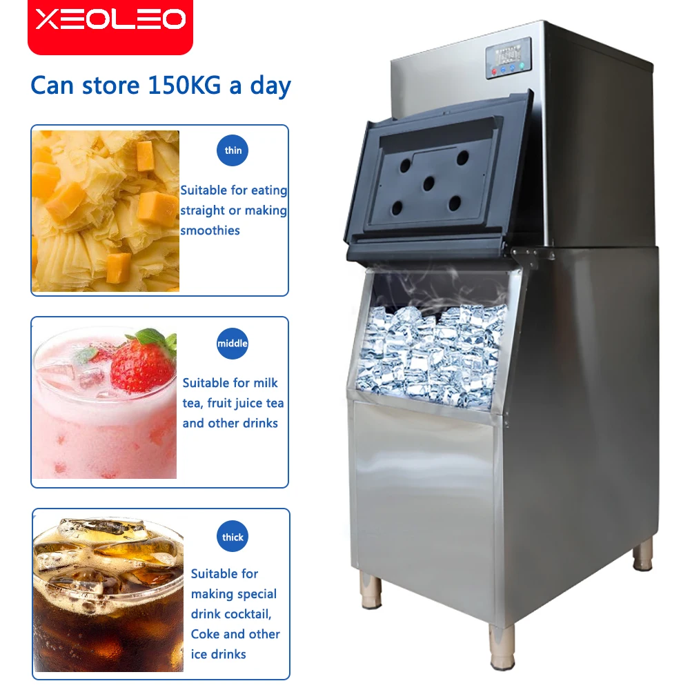 XEOLEO 330LB Commercial Ice Maker Cube Ice Machine Air-cool Square Ice Make Machine For Coffee/Milk Tea Shop 1200W 80kg Storage