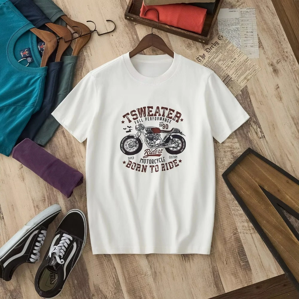2026 Vintage Motorcycle Graphic T-Shirt Kids Adults Retro Biker Born To Ride Print Crew Neck Short Sleeve Casual Tee