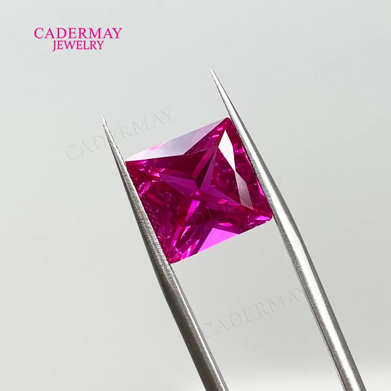 

Synthetic Rose Pink Ruby Inclusions 4mm-12mm Square Princess Shape Hot Pink Lab Grown Ruby Loose Gemstones For Jewelry Making