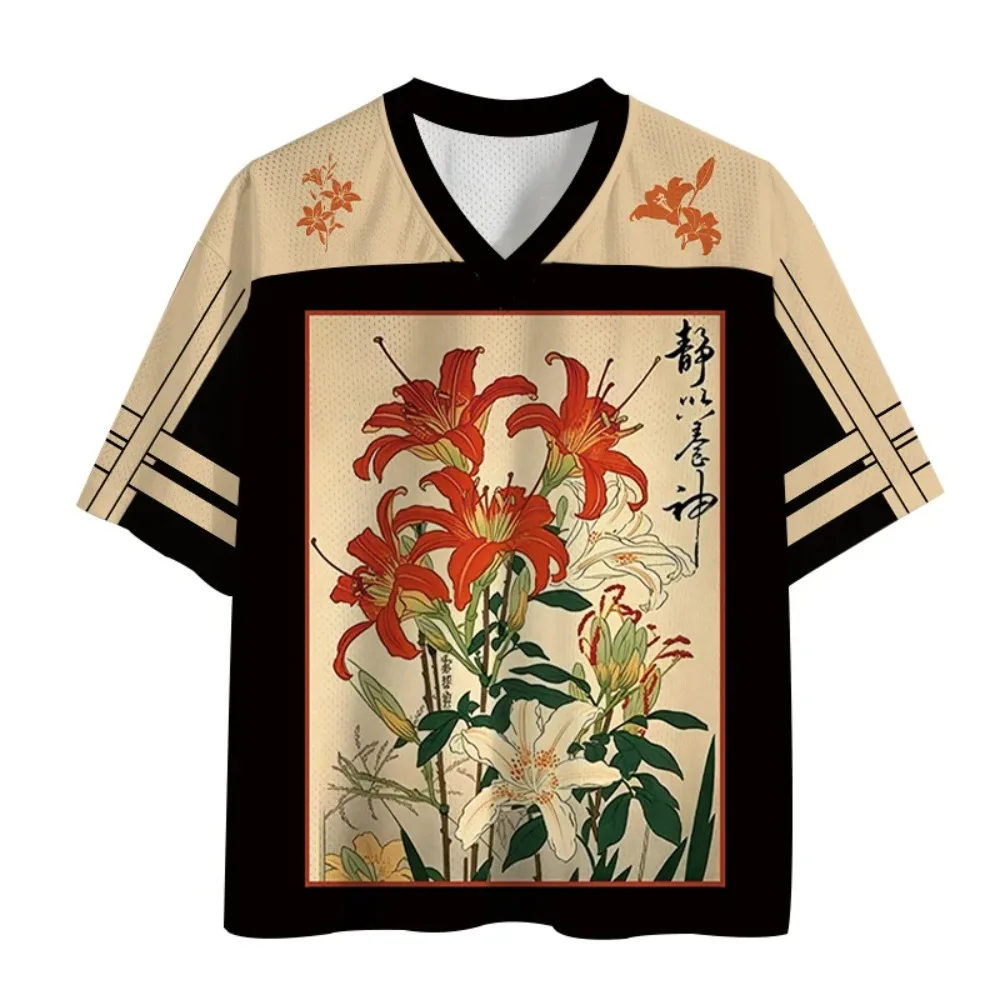 2026 Retro Flower 3Dprint Sports Quick-drying Men's and Women's V-neck Loose T-shirt Casual and Unique Trend Children's Clothing