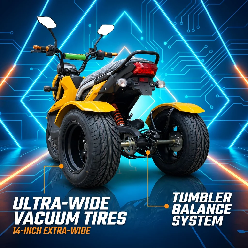 Sporty 800W 60V Differential Motor Triple Disc Brake Wide Fat Tire Electric Tricycle for Adult Urban Leisure Racing Ride