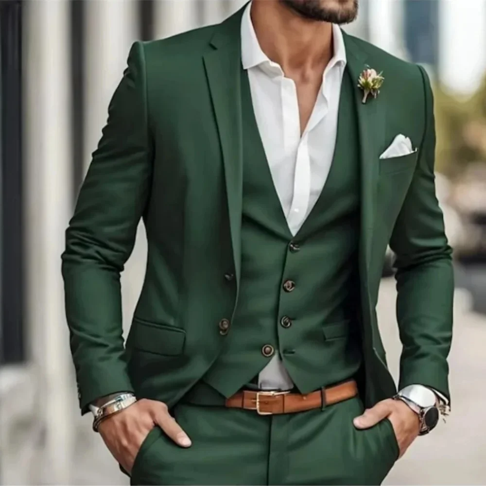 

3 Pieces Sets Elegant Men Slim Fit Outfits Wedding Banquet Groomsman High-end Luxury Tuxedos Fashion Prom Male Blazer Vest Pants