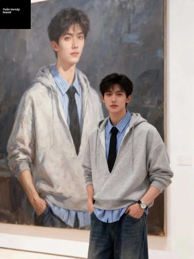 

Мужская толстовка с капюшоном и полосатыми вставками, весенняя, повседневная, удобная, из полиэфирного волокна, с длинными рукавами, на молнии.