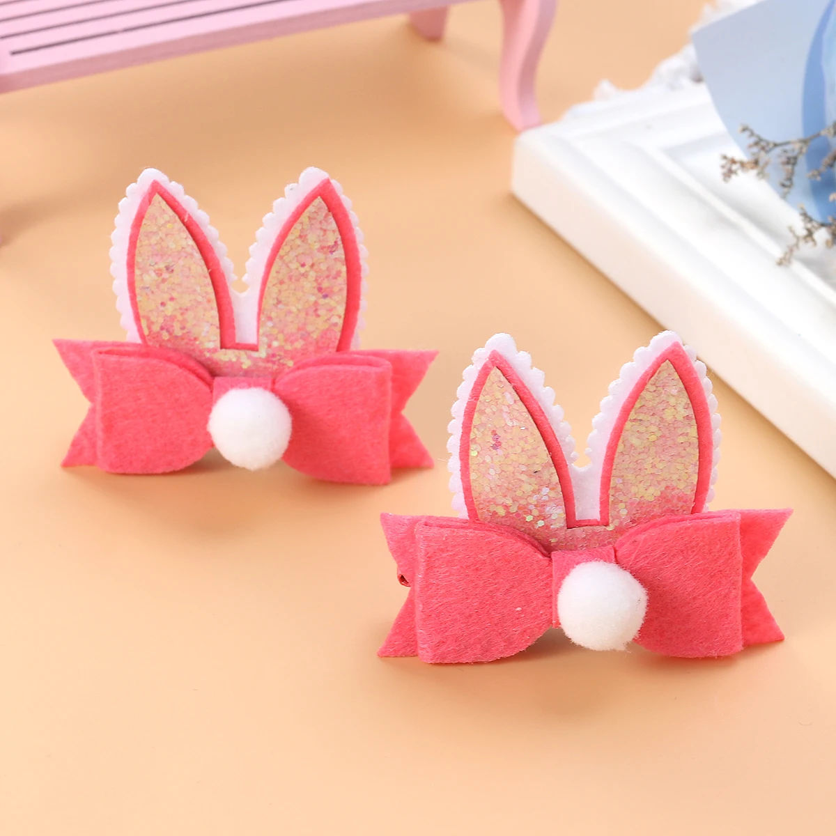 

4Pcs Rabbit Hair Clips Adorable Bow Hairpins Rabbit Ear Hairpin for Girl Easter Kids Children Bang Accessories