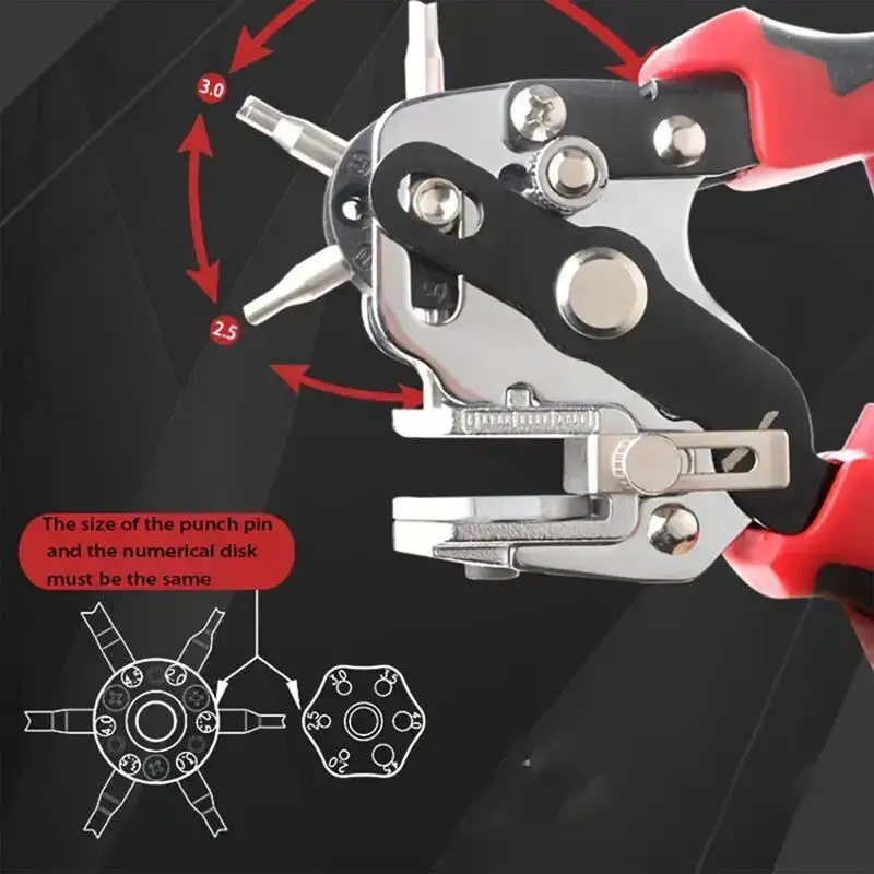 Ferramenta de soco de cinto de couro rotativo resistente, Furador para artesanato, Ferramenta de reparo de couro, Multi Hole Puncher