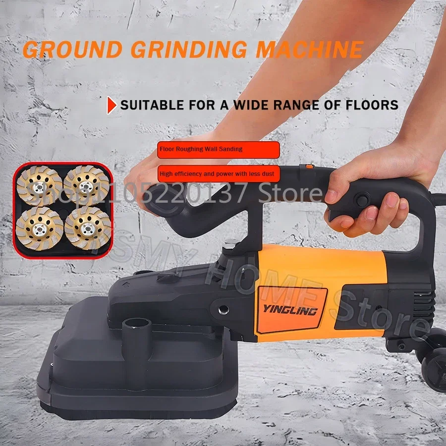3800W Wall Grinding Machine Handheld Four-wheeled rough Dust-free Plasterer with Extension Rod walls concrete floors Polish tool