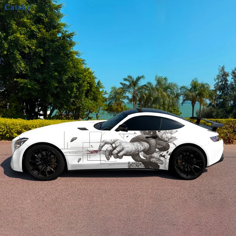 Snake-Wrapped Bandaged Hand Car Side Sticker Decor, PVC Waterproof Scratch Resistant Decal,Car Protection, Auto Accessories Gift