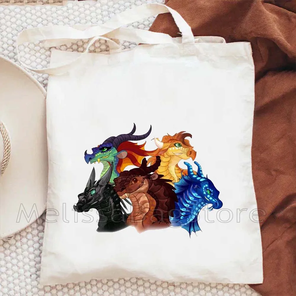 Cute Cartoon Dragons Wings of Fire Gifts Glory Peril Sunny Tsunami Turtle Winter Canvas Shoulder Tote Bag Cotton Shopper Handbag