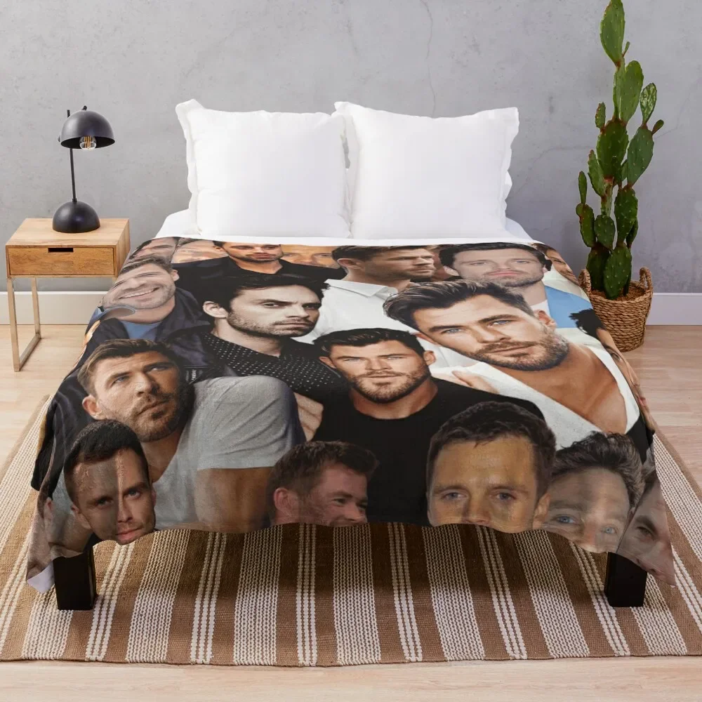 

sebastian stan and Chris Hemsworth photo collage Throw Blanket Loose Furry Soft Beds Blankets