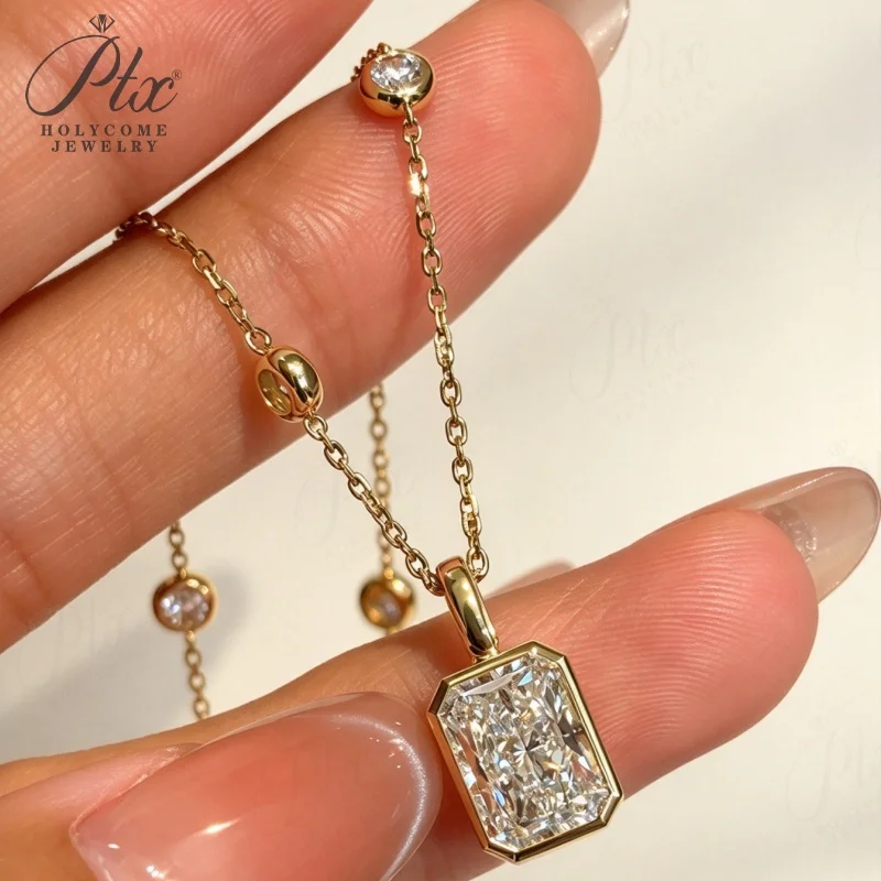 Halskette mit Labor-Diamant-Anhänger, 2 Karat, DEF, VS, runder Schliff, echtes 18K Gold, für Hochzeit, Party, einfache Kette, Charms, Holycome Schmuck – Detail 9