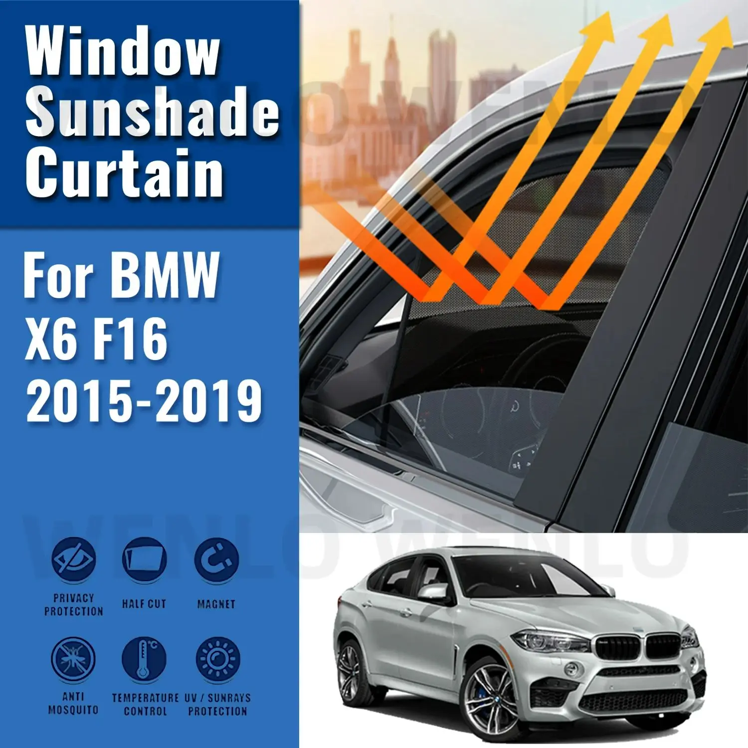 For BMW X6 F16 2015 2016 2017 2018 2019 Magnetic Car Sunshade Shield Front Windshield Frame Curtain Rear Side Window Sun Shades