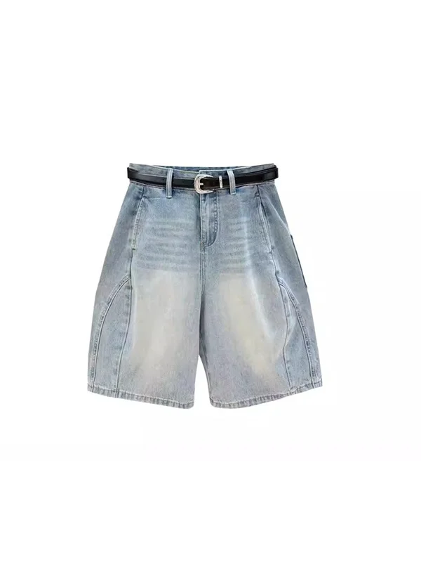 

High Waist Wide Leg Silk Denim Shorts Women's Summer Thin Loose Slim Straight Five-Point Pants plus Size Ladies Jeans
