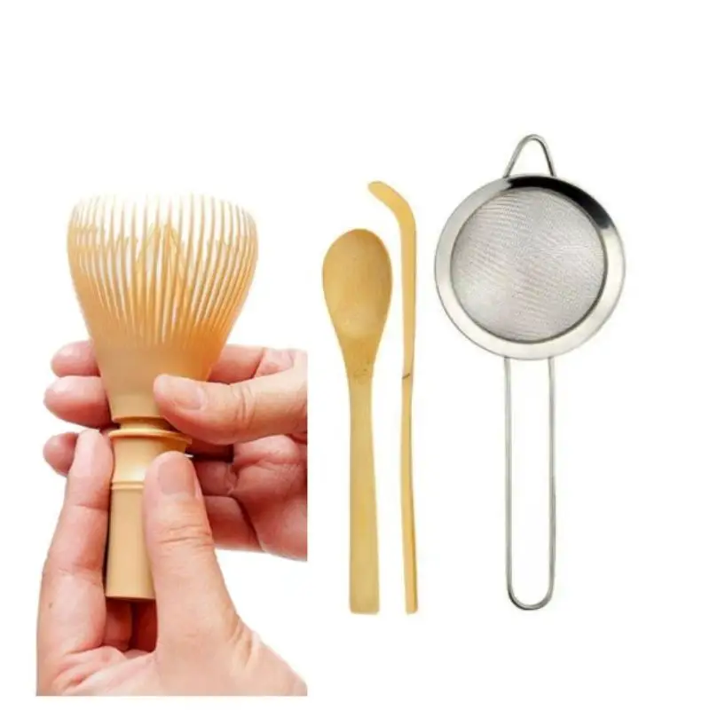 4 in 1 Matcha Tea Making Kit Clear Plastic Whisk Bamboo Tea Scoop Deep Spoon Tea Strainer Home Matcha Accessories