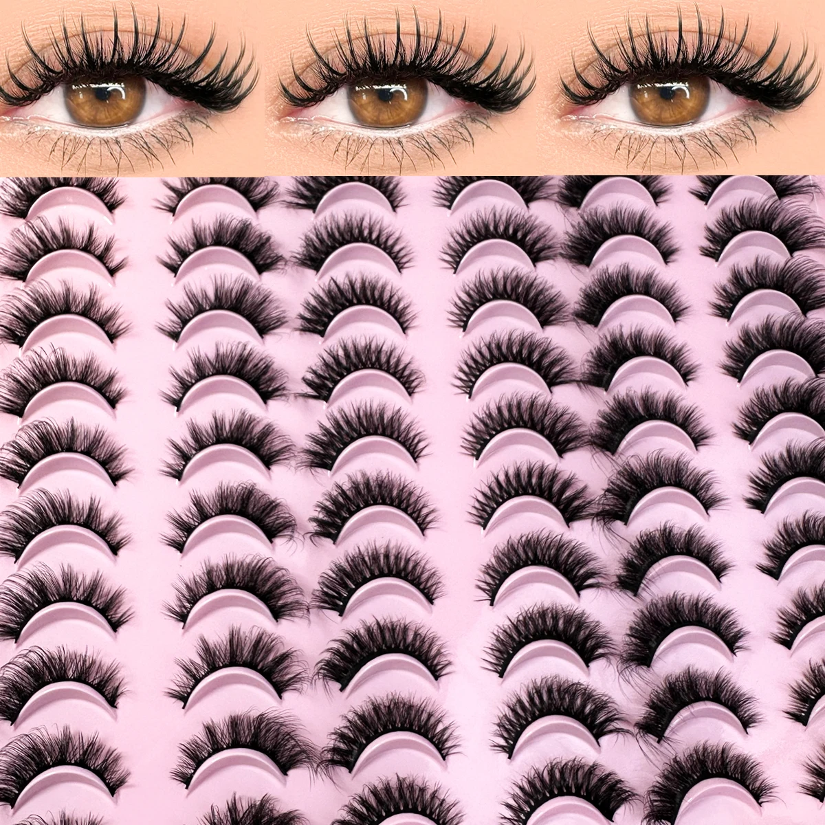 Misture 5/30 pares de cílios postiços de aparência natural, grossos e fofos, pacote de cílios de vison falso, cílios de olho de gato que parecem extensões pretas