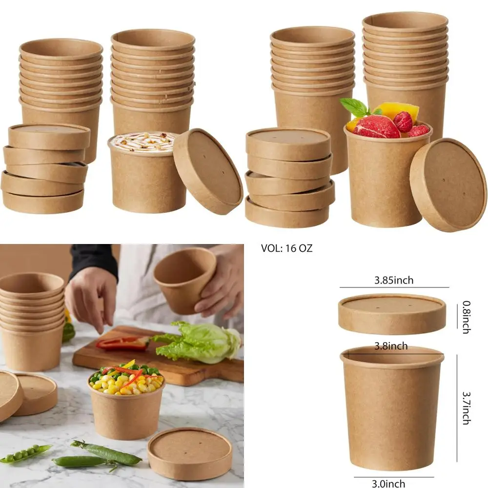 

Одноразовые бумажные стаканчики для супа с крышками, пищевые контейнеры, чашки для мороженого, миски для горячей и холодной еды, комбинированная упаковка для катари