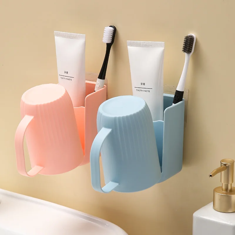 2 Pcs, Bathroom Toothbrush Holder, Wall Mounted Toothbrush Holder Set (Gray, Blue, White, Pink 4 Colors Randomly Sent 2 Colors)