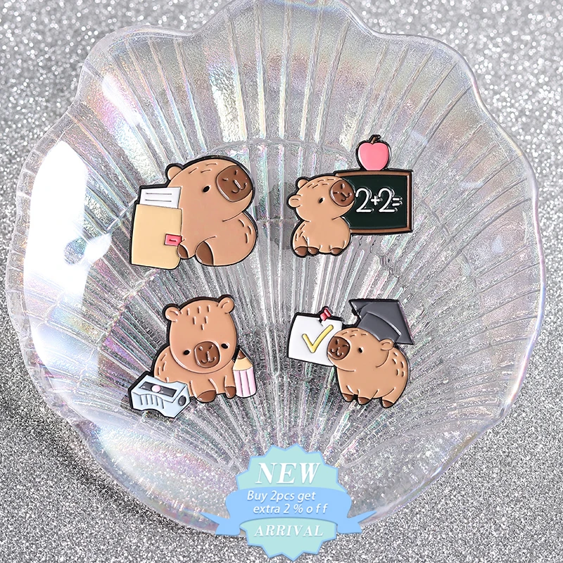 Cute Animal Enamel Pins Learn Mathematics Physics Chemistry Well Capybara Brooch Lapel Badges Subject Students Jewelry Gift  ﻿