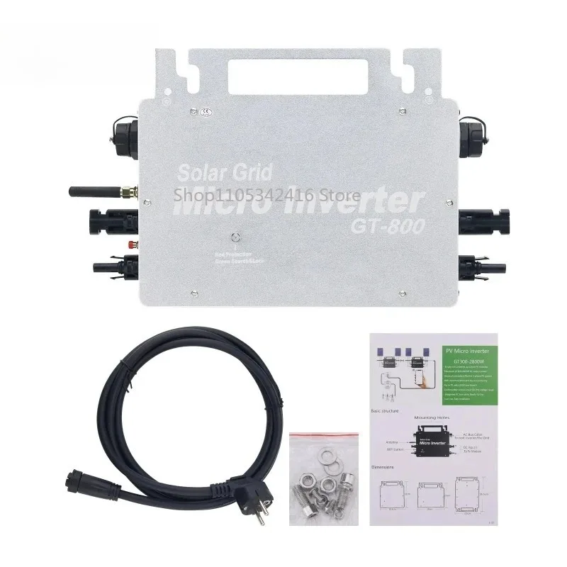 GT-800W Solar Grid Micro Inverter IP66 Waterproof Silver/Black with Phone APP Monitoring