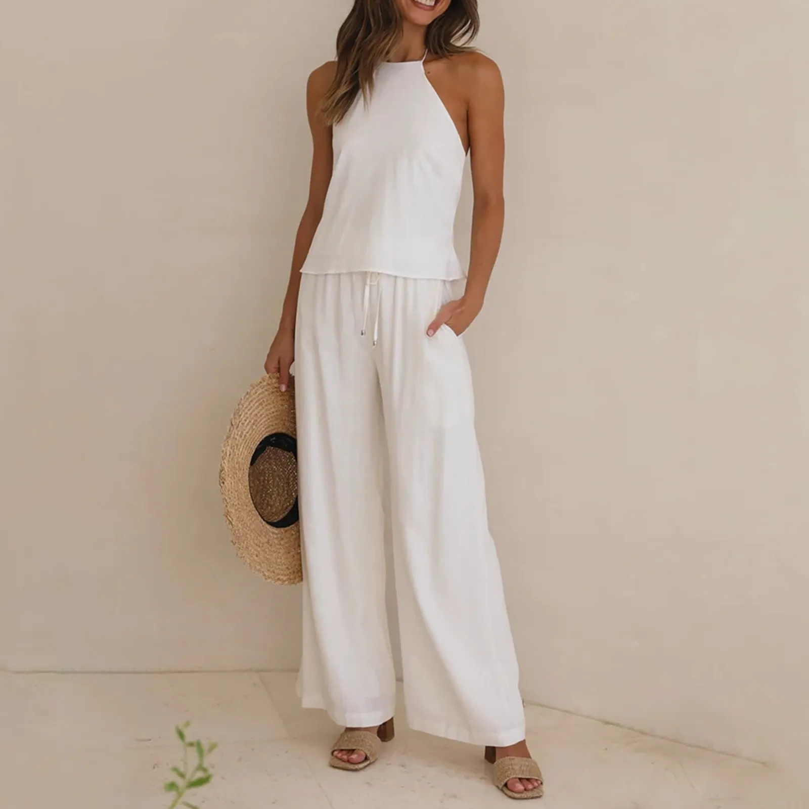 

Solid Color Pants Women'S Loose Trousers Oversize Korean Style Wide Leg Ankle Length Trousers Female White Outerwear Female