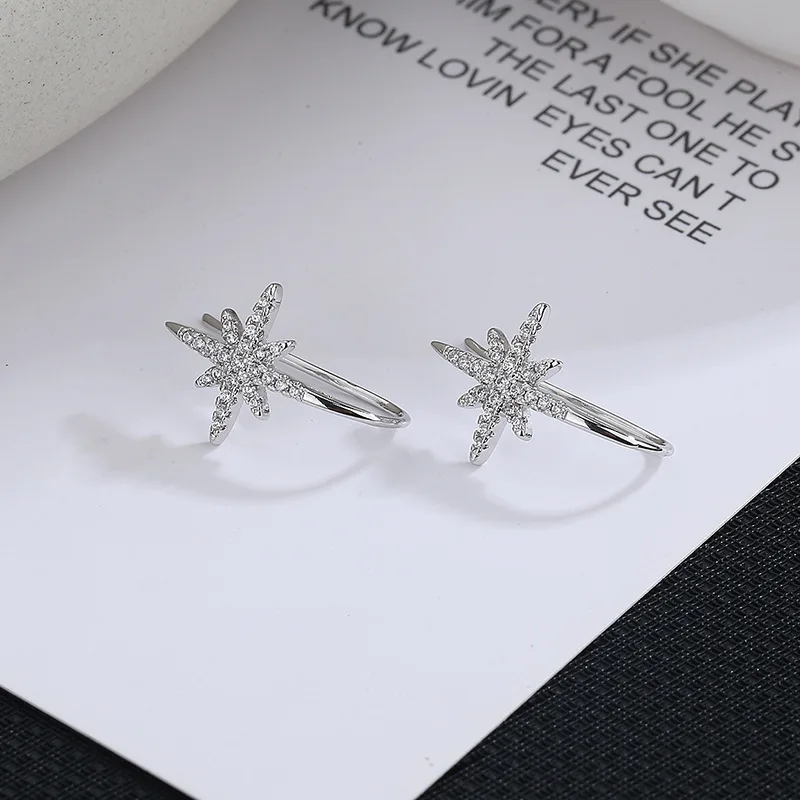 CIAXY Silver Color Eight Pointed Star Earrings for Women Girl Personality Inlaid Zircon Ear Hook Fashion  Jewelry