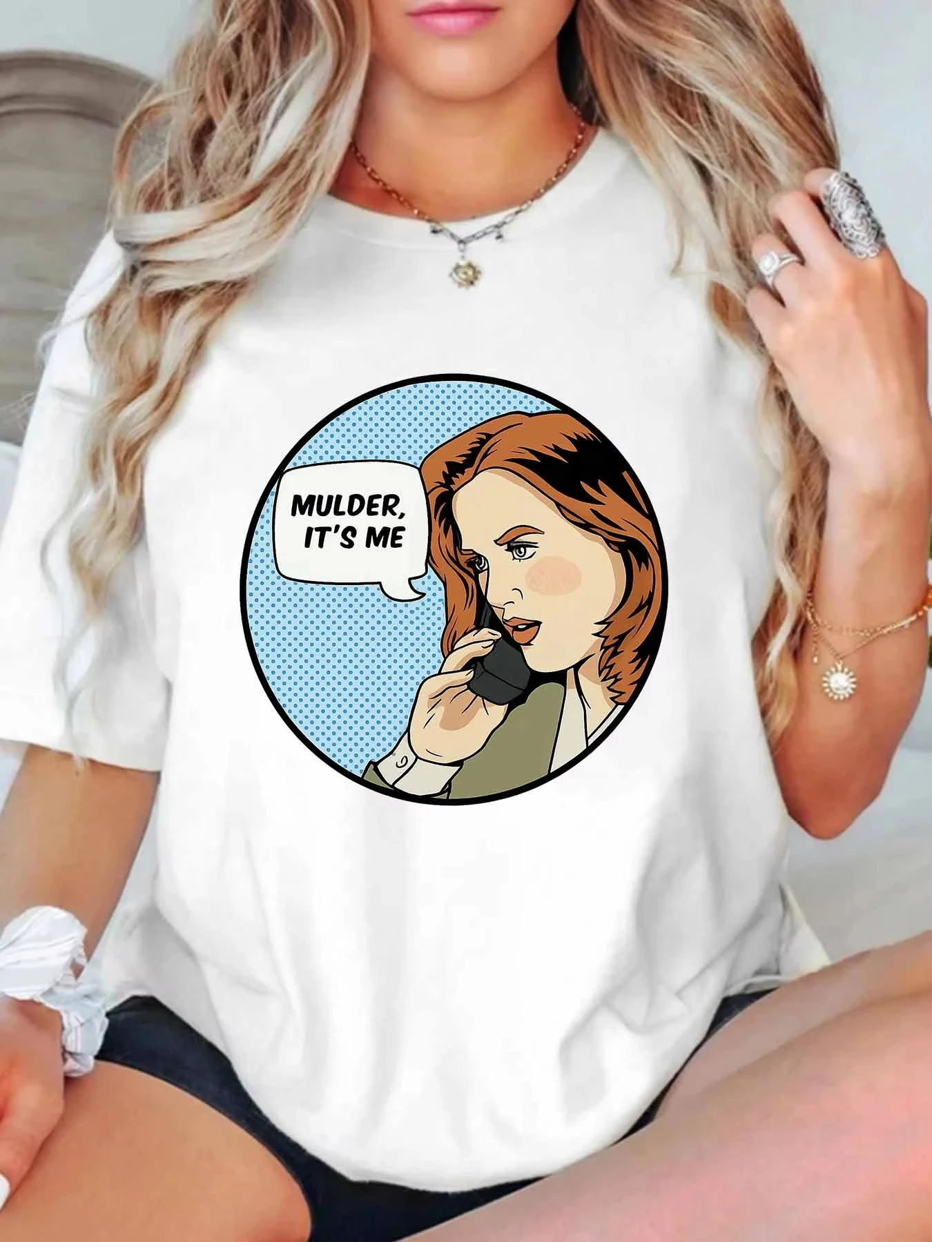 

Lady Call Round Neck Women's T-shirt Short Sleeves Fashion Printed Half-sleeve Top Elastic T-shirt