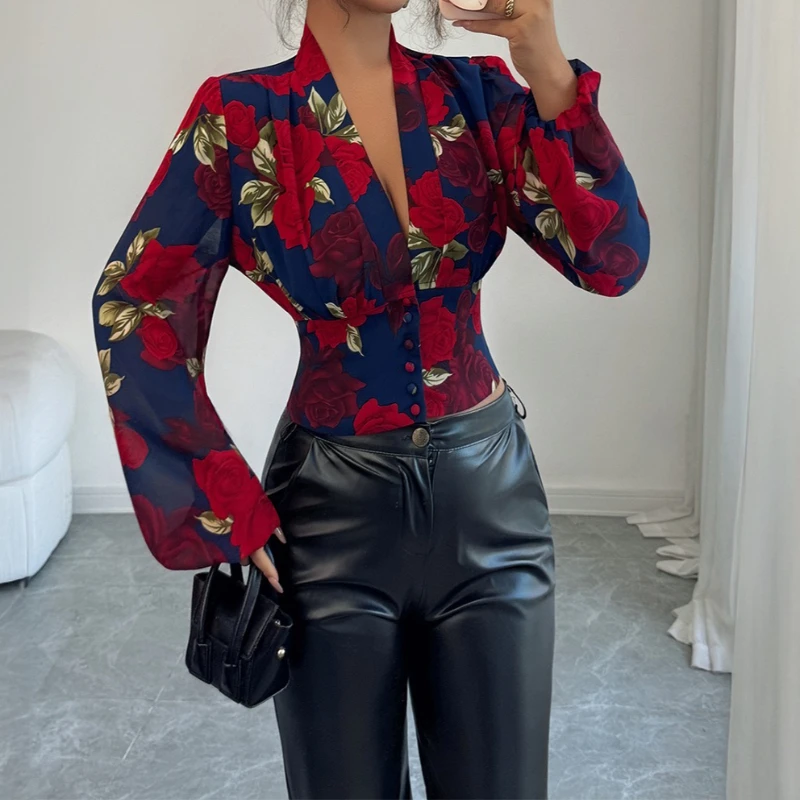 

Temperament Elegant Style High Waist Printed Vest Blouse Women's Clothing 2025 Autumn and Winter