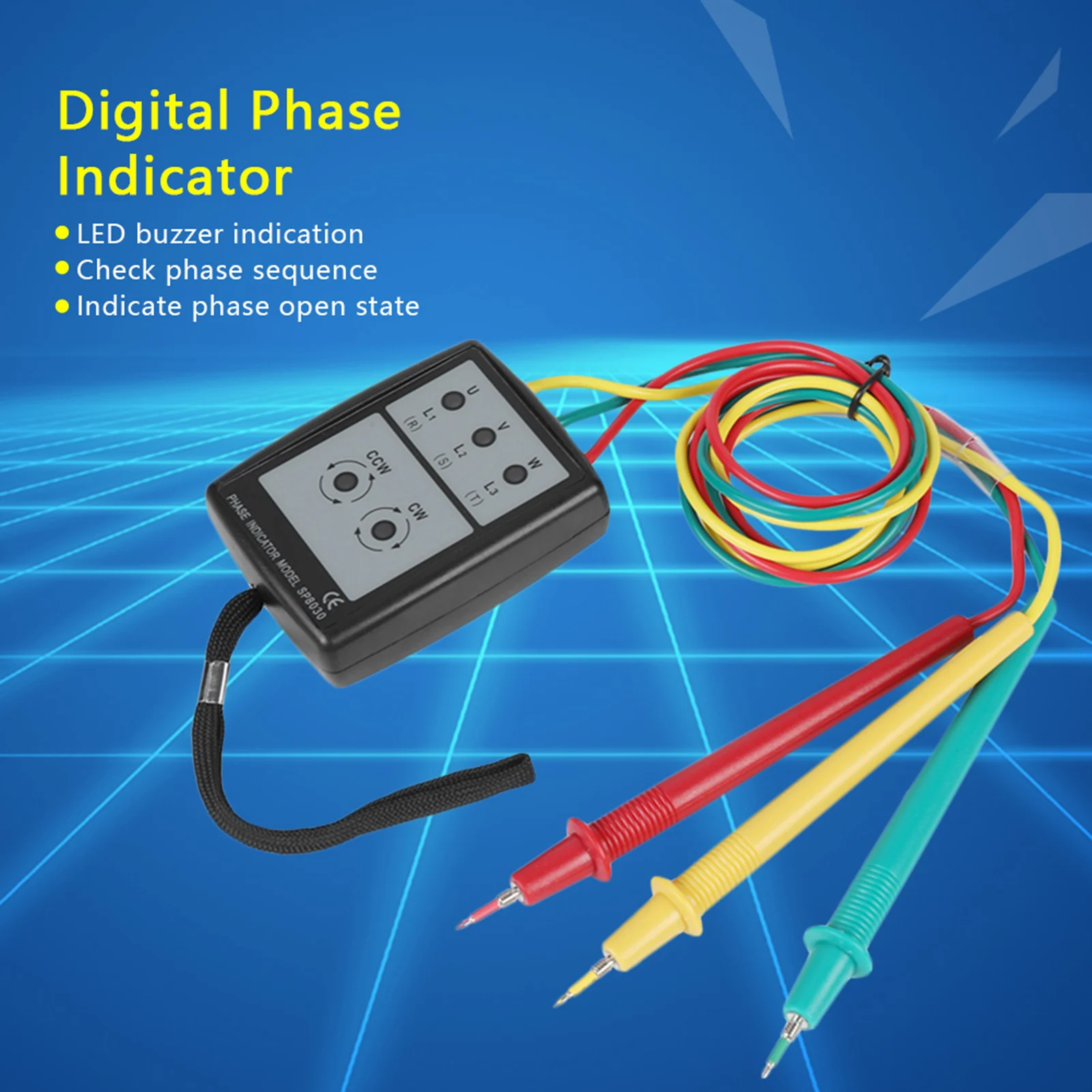 

3 Phase Indicator Digital Phase Indicator SP8030 Digital Phase Rotation Indicator LED Buzzer Phase Sequence Meter 60 V‑600V AC