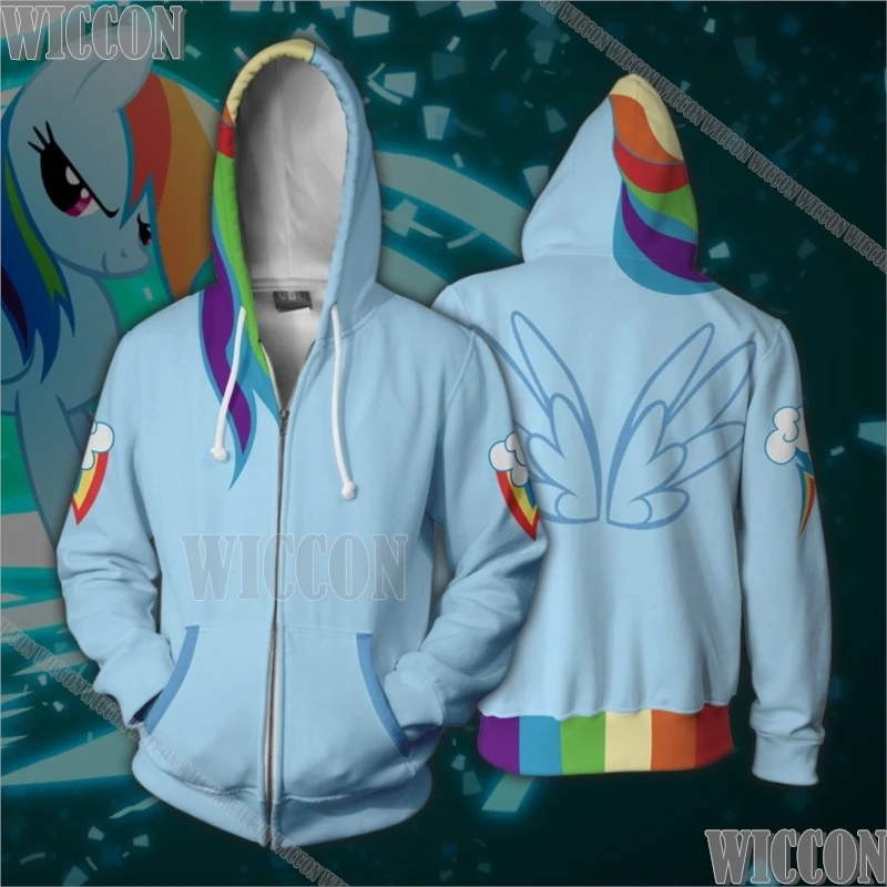 Rainbow Dash Little Pony Anime Cosplay Costume Blue Coat Rainbow Shirt Blue Boots Goggles High Ponytail Wig Prop Girl Customized