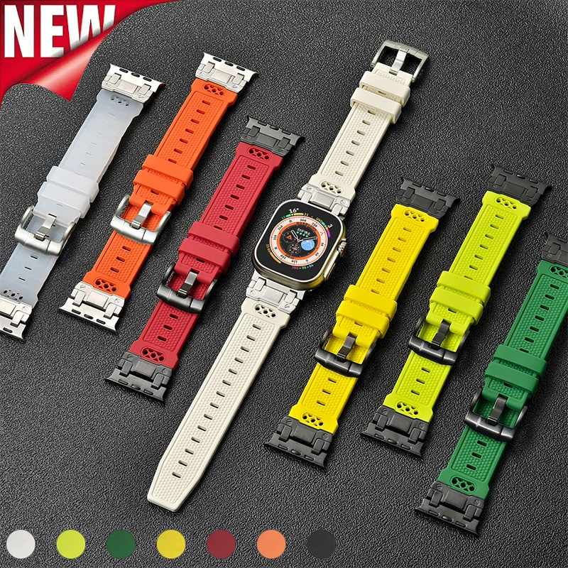 Luxury Silicone Strap for Apple Watch Band Ultra 2 49mm 45mm 44mm 42mm Sport Rubber Bracelet for IWatch Series 9 8 7 6 SE 5 4 3