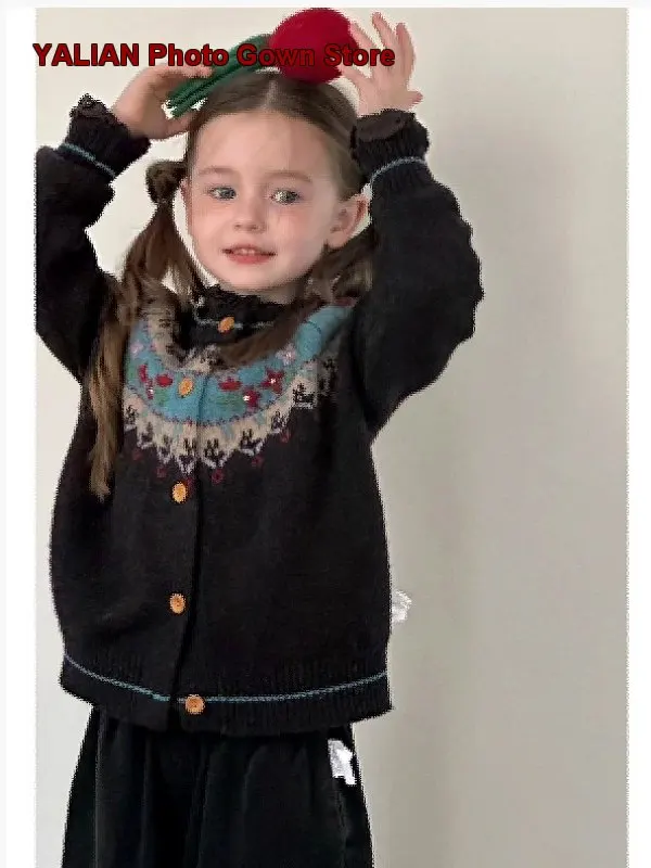 Parent-Child Sweater Set Fair Isle Pattern Spring Autumn Thickened Loose Fit Soft Knit Coats Girls
