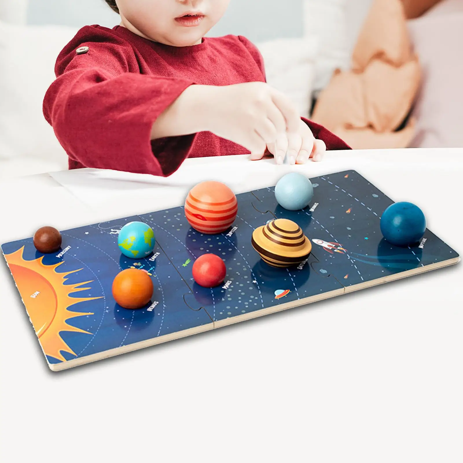 Toddlers Sensory Toys Training Wooden Solar System Puzzle Toy for Education