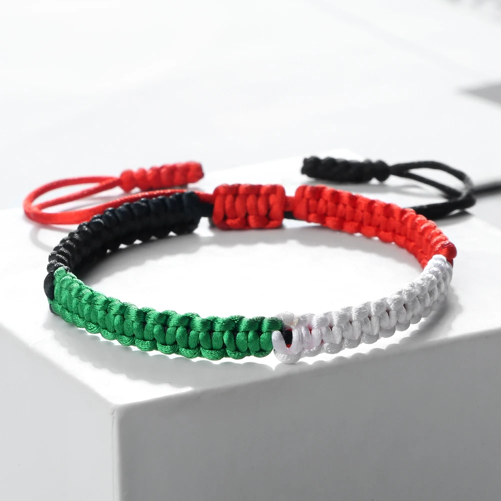 Pulsera de cuerda trenzada para hombre y mujer, brazalete de color rojo, verde, negro y blanco, tamaño ajustable, regalo