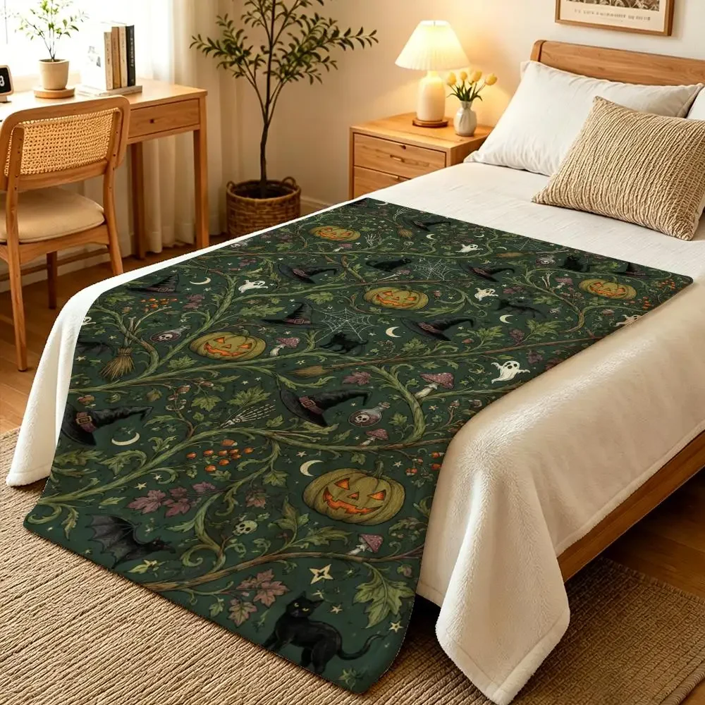 Halloween Night Enchanted Forest Throw Blankets Soft Warm Flannel Blanket Bedding for Bed Living room Home Sofa