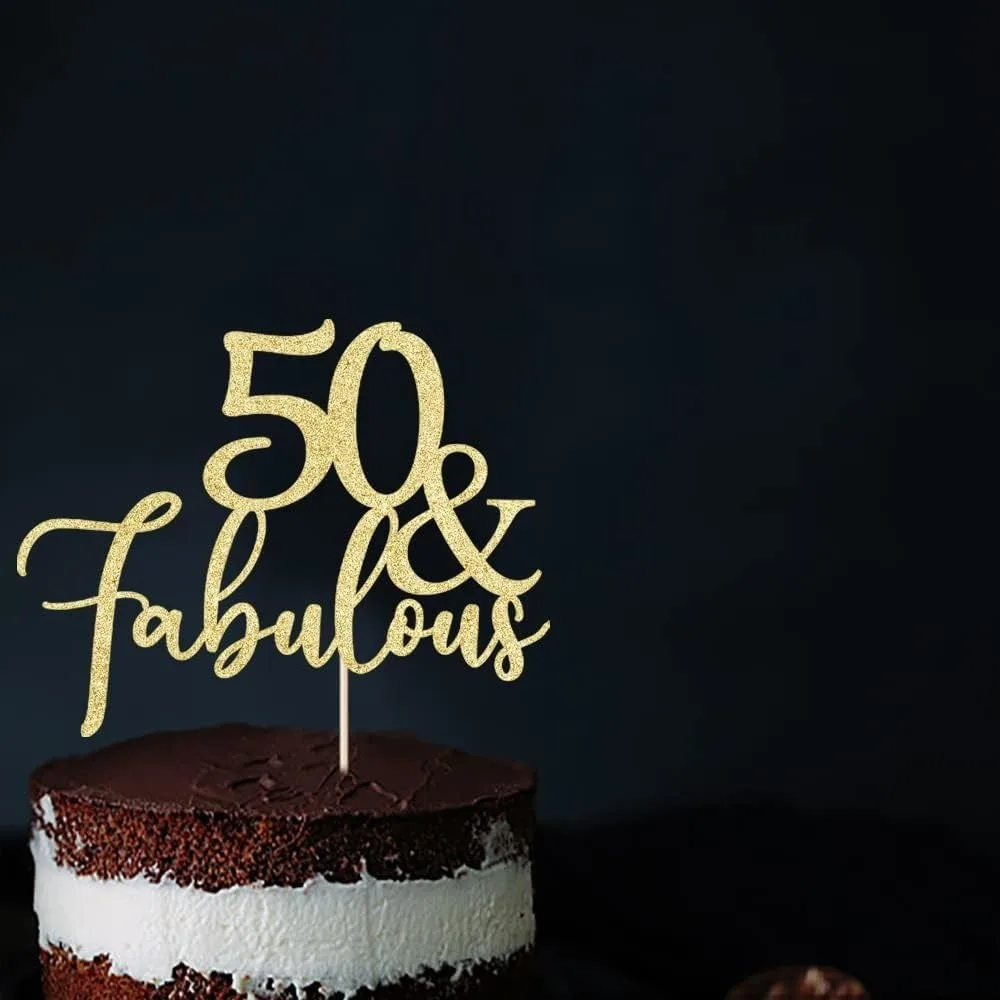 1 Stück 50. Geburtstagstorten-Topper – Goldglitzer „Fabulous at 50“ Dekoration für Jubiläen & Feiern – Detail 3
