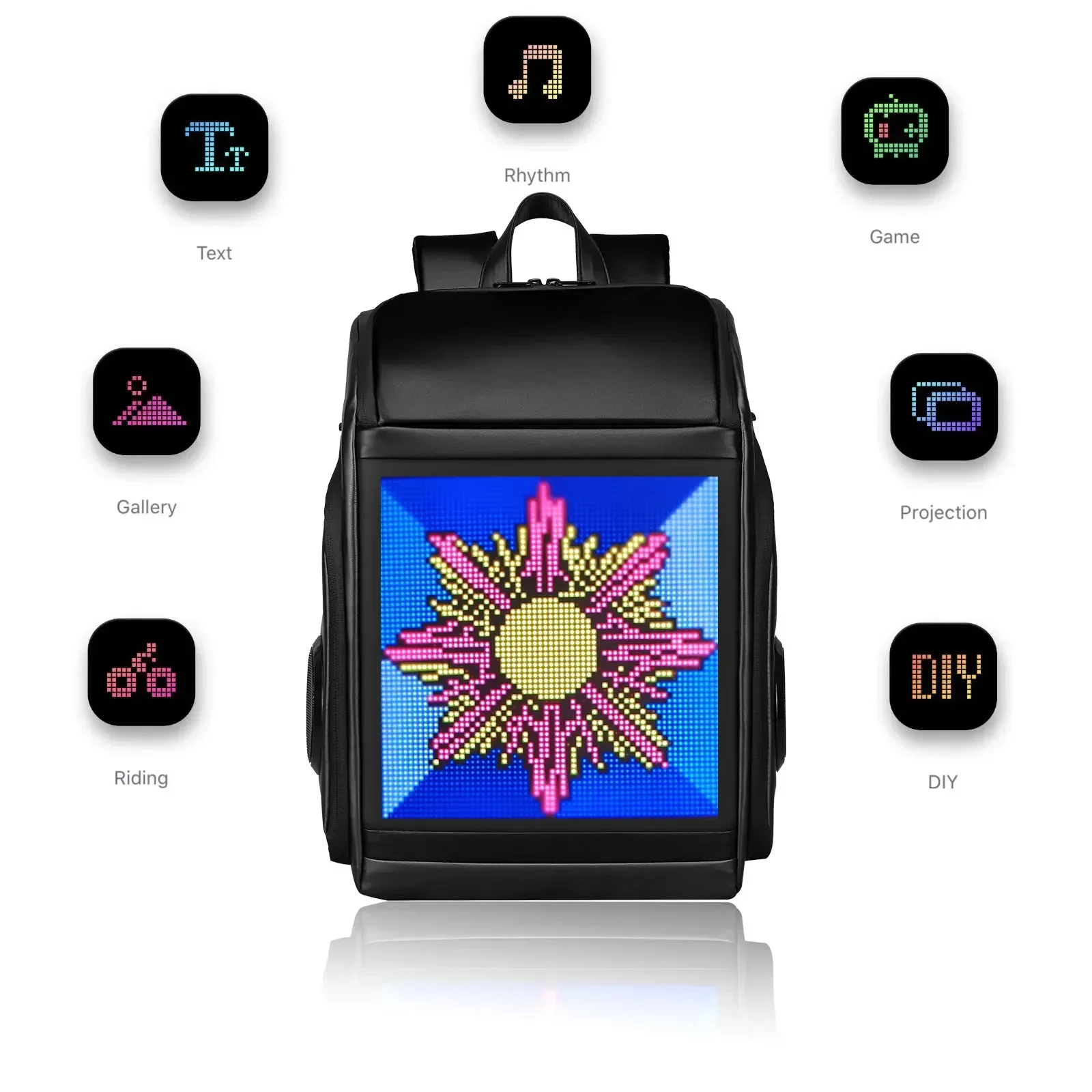 Crelander Smart LED Backpack App Control DIY Custom Dynamic Display Laptop Backpack With Bluetooth Speaker