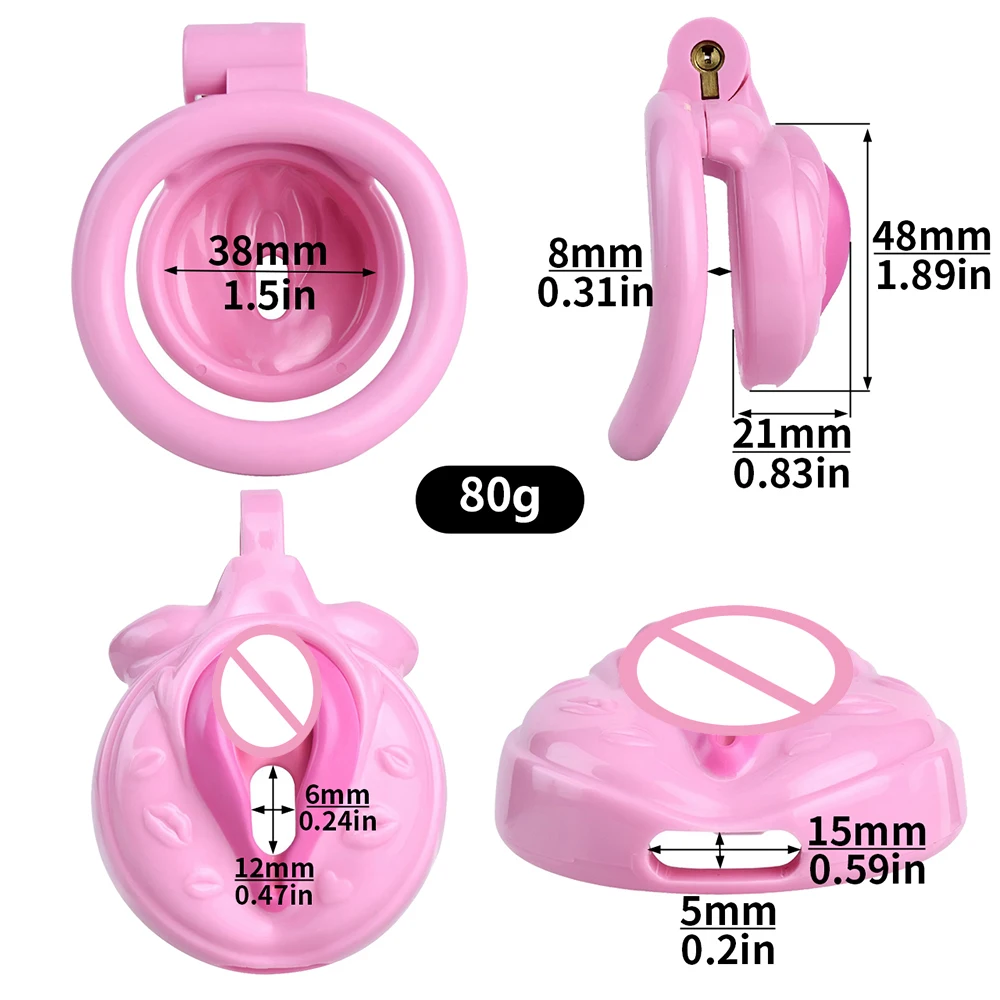 FRRK Steel Laia Pussy Chastity Belt Cock Cage Device 남성정조대 with Pink Band for Adults Sissies Femboy 18+ Curved Penis Rings