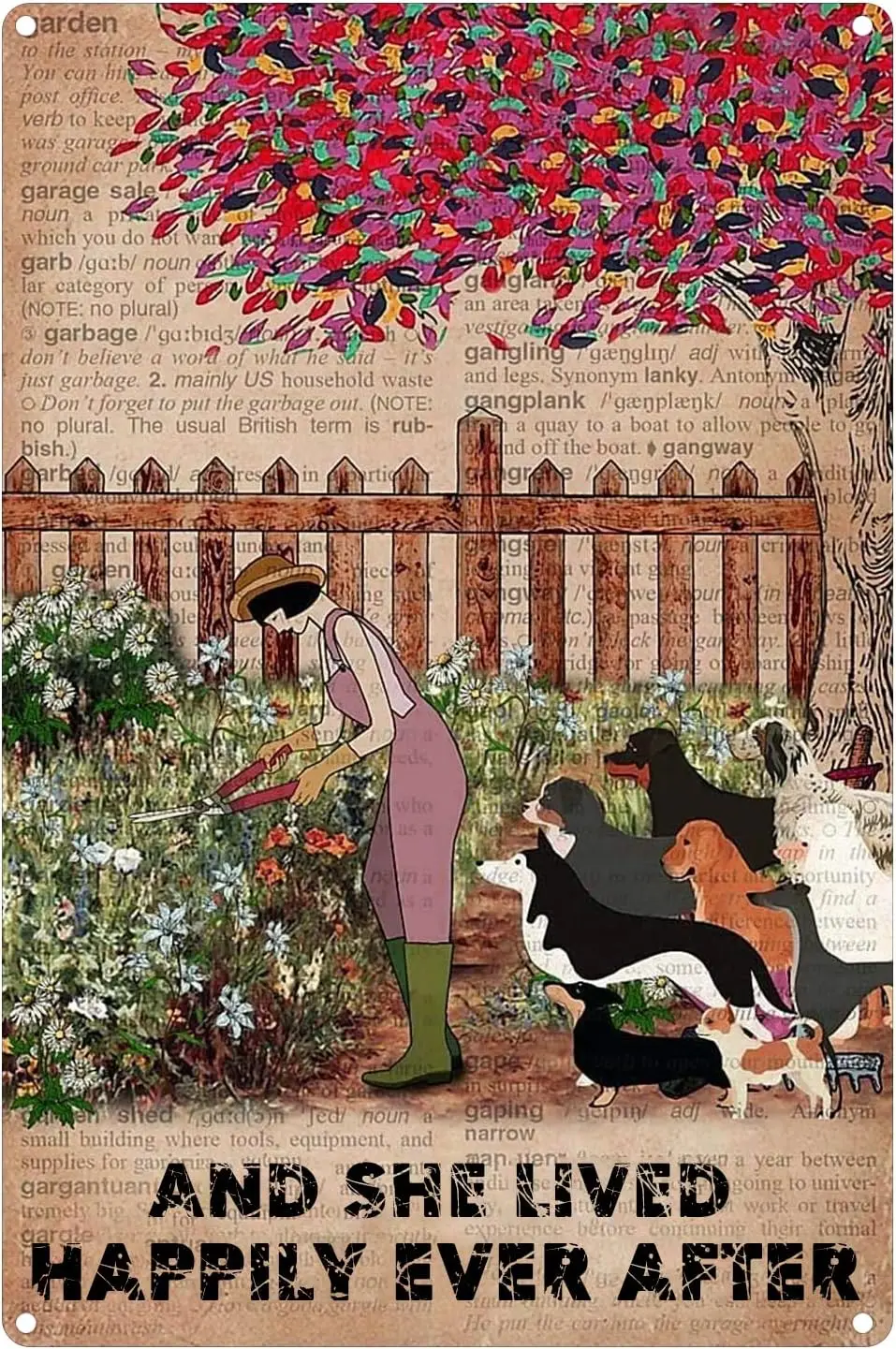 Lived Happily Gardening Dogs Vintage Poster Metal Tin Signs Iron Painting Novelty Funny Plaque Wall Decor Bar Cat Club Bath sign